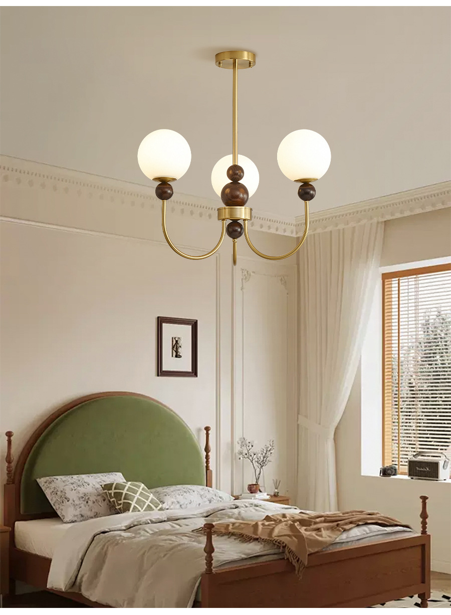 法式复古中古吊灯卧室客厅主灯新中式美式书房餐厅实木魔豆奶油灯详情7