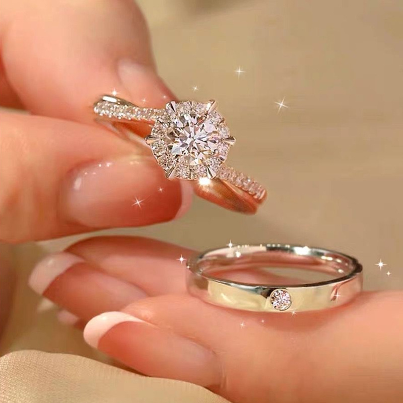 饰爱一生情侣戒指男女一对结婚戒开口可调节对戒钻戒小众高级礼物详情1