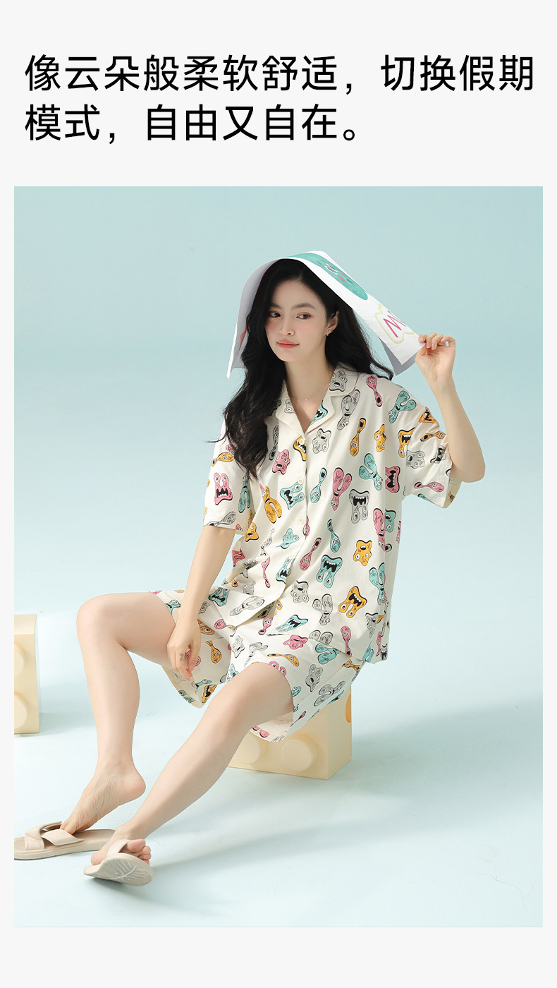 【 Antibacterial Xinjiang Cotton 】 Class a stretch cotton spring and Summer short-sleeved pajamas for women, pure cotton thin casual home wear pic 12