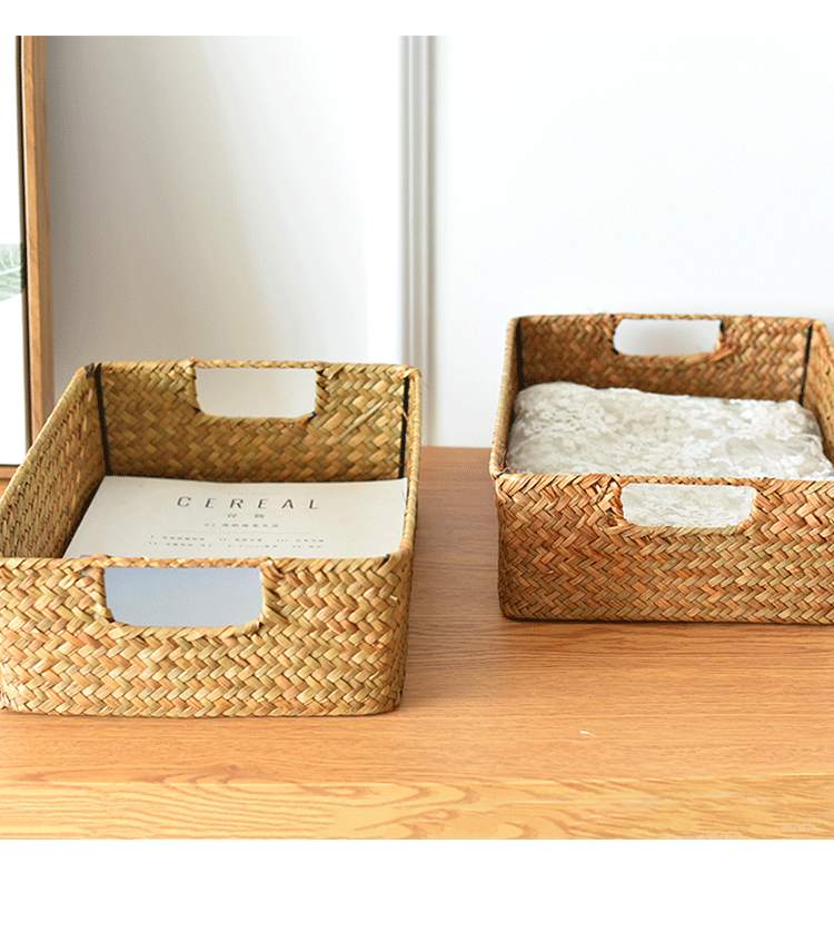 跨境编织篮草编长方形收纳筐整理筐盒编织花篮竹编篮子储物收纳篮详情6
