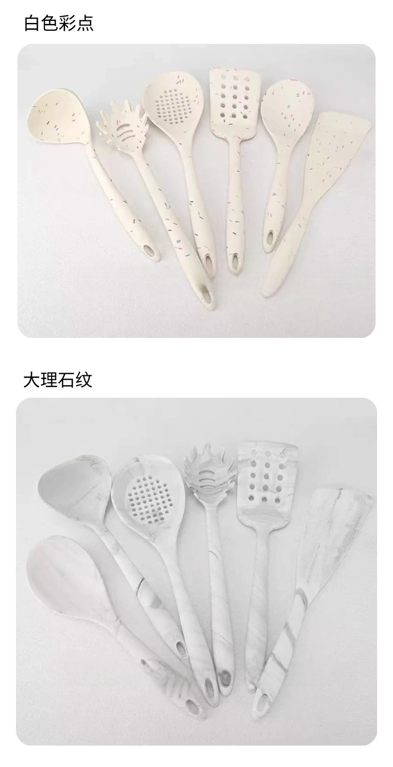 加厚版半透彩点硅胶厨具套装七件套带收纳支架硅胶铲汤勺漏勺现货详情9