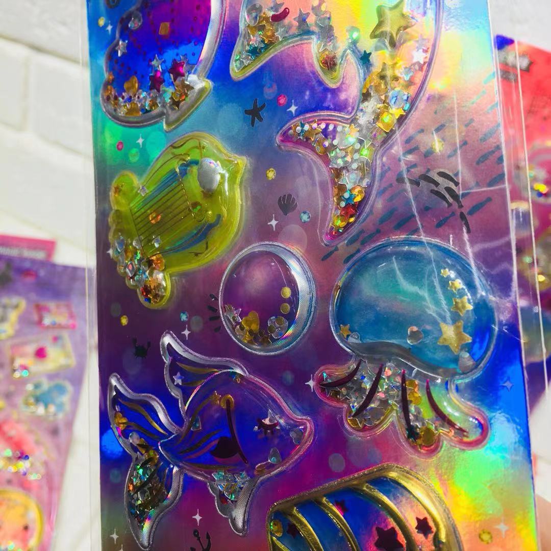 儿童贴纸贴女孩公主手摇流沙贴画3D卡通立体闪亮摇摇水晶贴画详情6