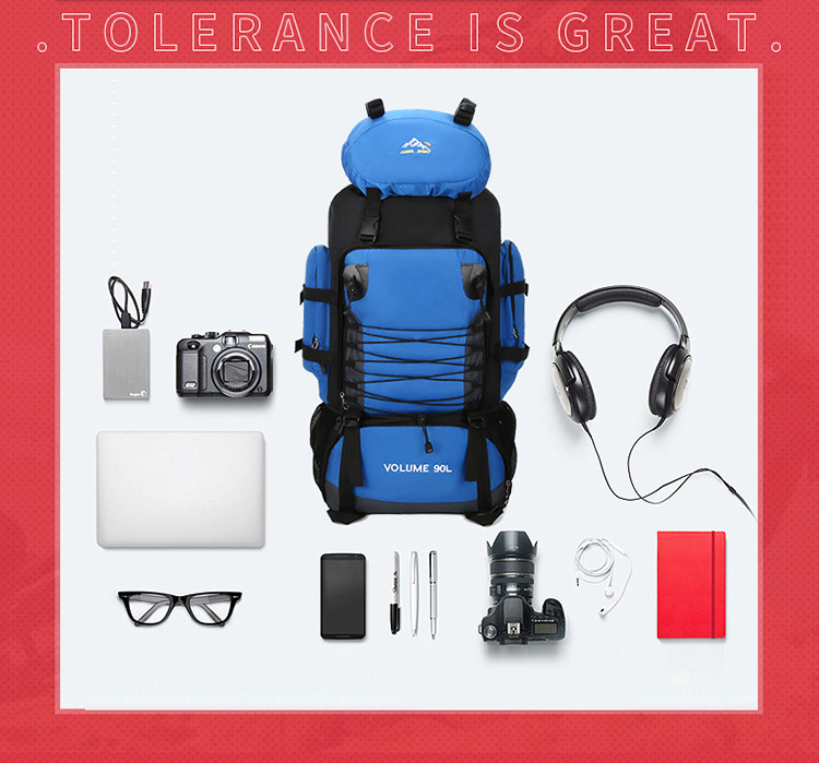 90L登山徒步包大容量户外旅行双肩包防水野营驴友骑行打工行李包详情8