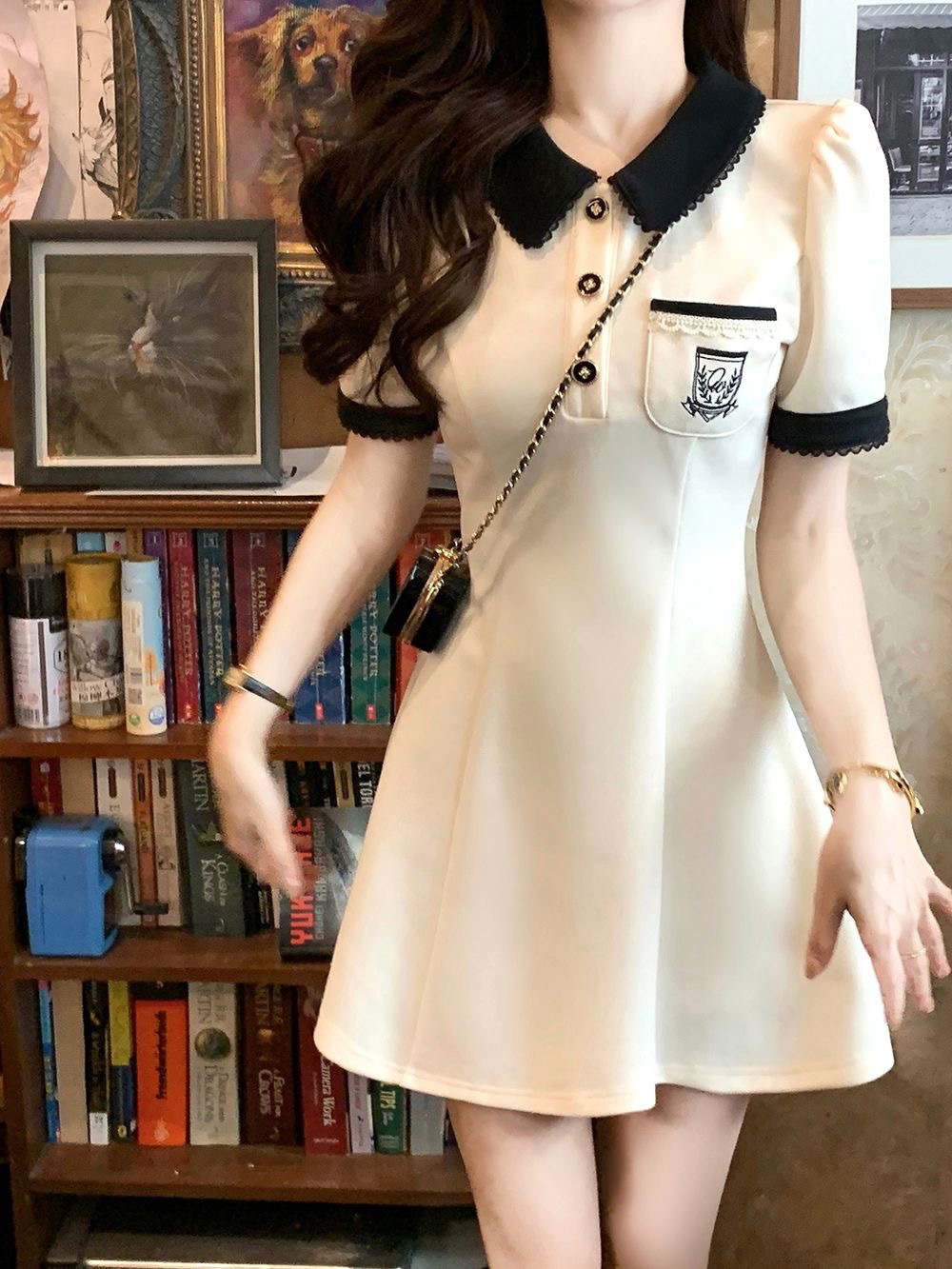 夏季新款设计感时尚POLO领短袖连衣裙女修身显瘦A子裙赫本风短裙详情23