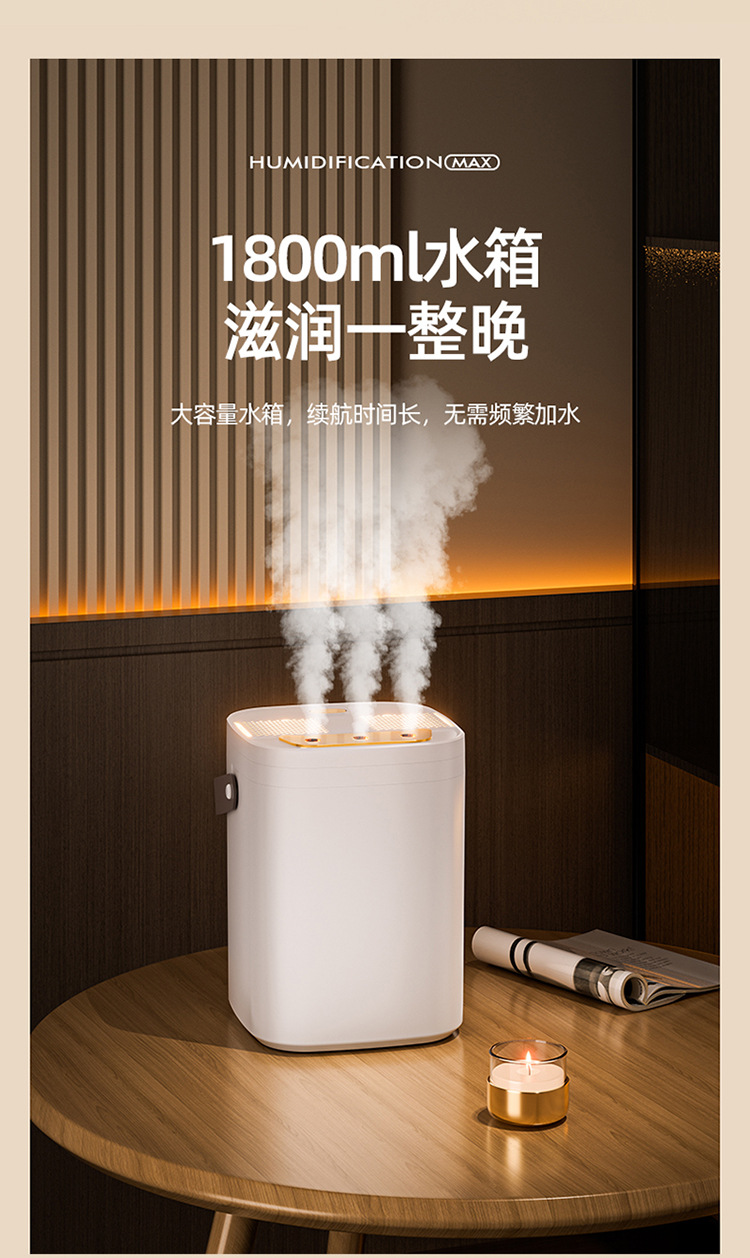 厂家跨境24年新款三孔加湿器家用大容量带夜灯空气加湿器 批发详情6