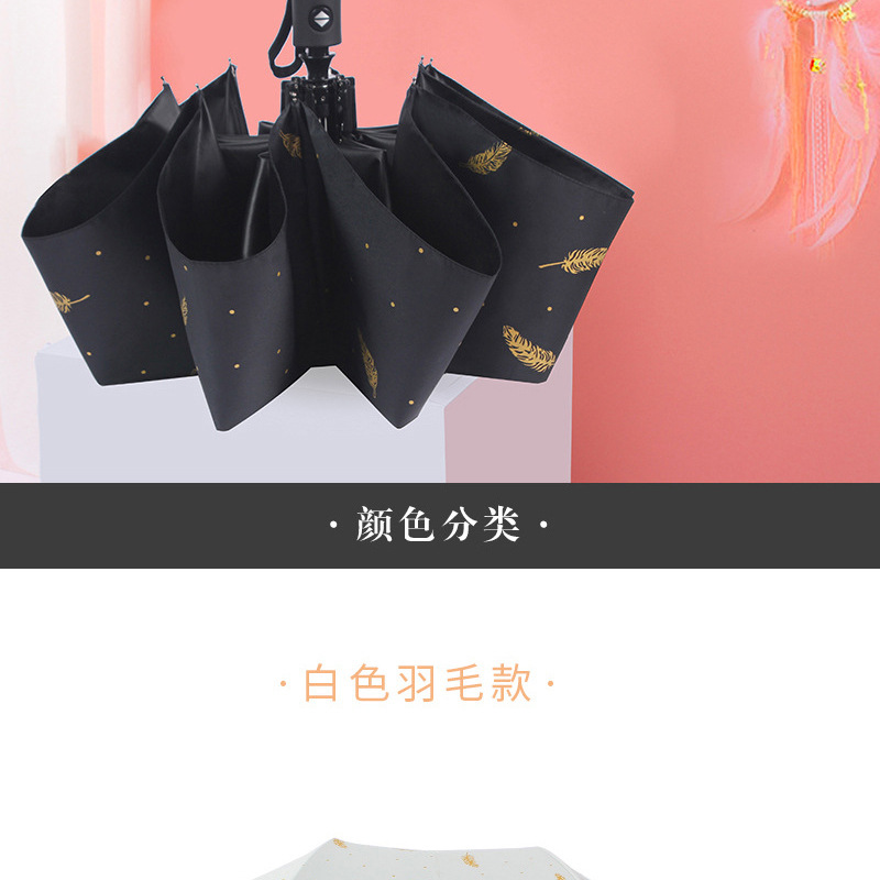 创意新款羽毛伞黑胶烫金羽毛晴雨伞广告礼品伞定防紫外线伞热销详情9