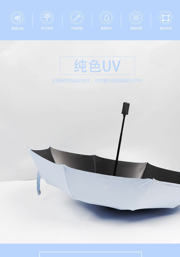 Automatic umbrella, Korean girl UV folding umbrella, sun protection umbrella, parasol, sunshade umbrella, unisplendable black rubber umbrella, fixed logo pic 4