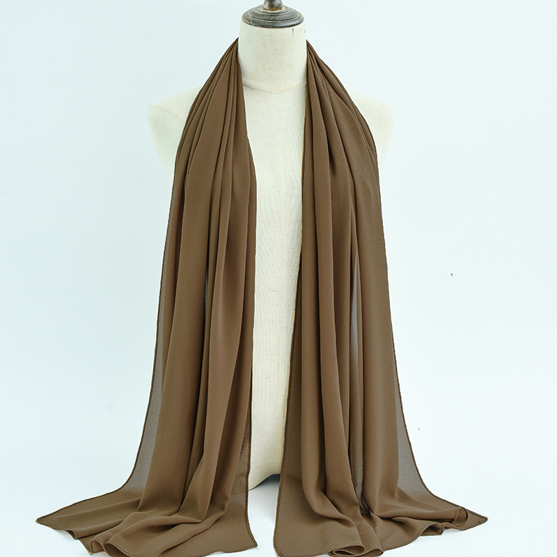 132S en stock solo color perla chiffon pañuelo de burbuja turbante para mujeres pañuelo largo bufanda seda para mujeres 70*180 oriente medio turbante pic 13