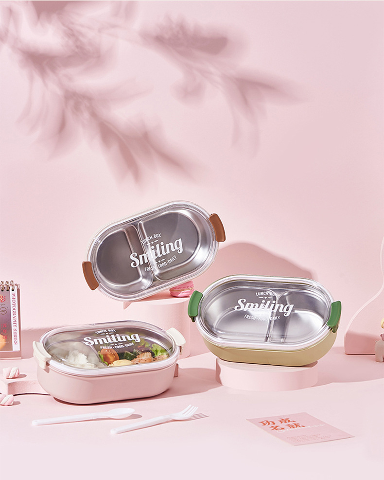 不锈钢饭盒外出野餐保鲜饭盒上班族大容量便当盒餐盒含叉勺可微波详情2
