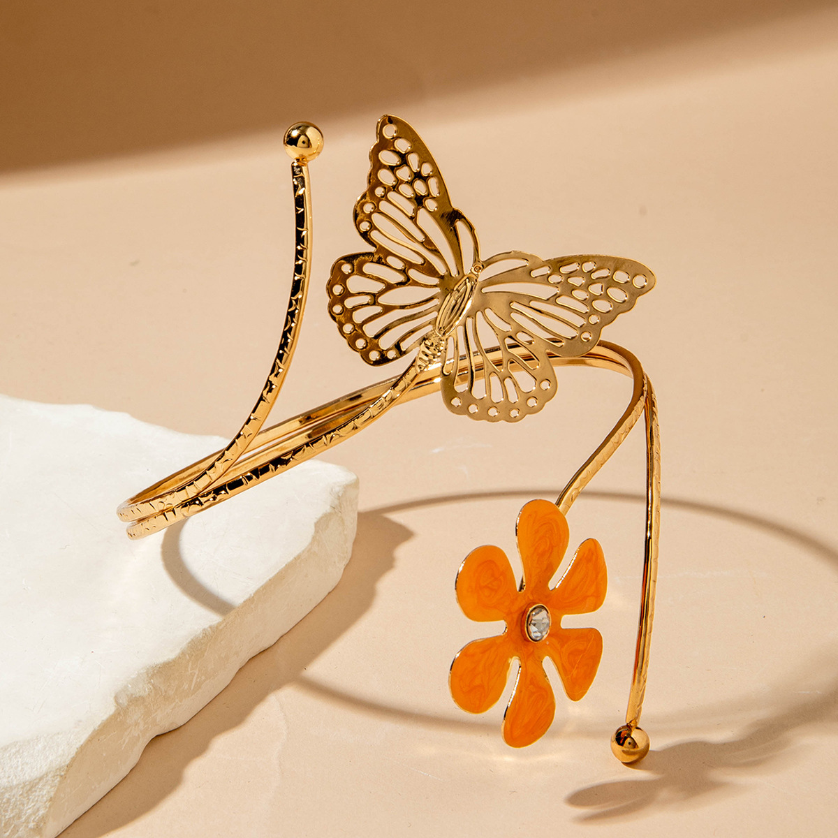 亚马逊跨境个性冷淡风海星手臂镯线条计感蝴蝶环形开口臂镯女详情144