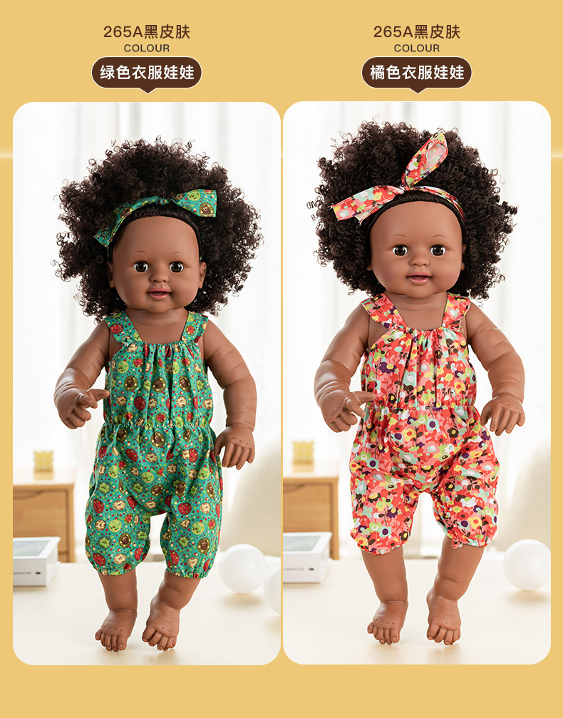 50cm cross-border simulation baby rebirth doll, African black kid, cute curly hair, vinyl companion toy doll wholesale pic 29