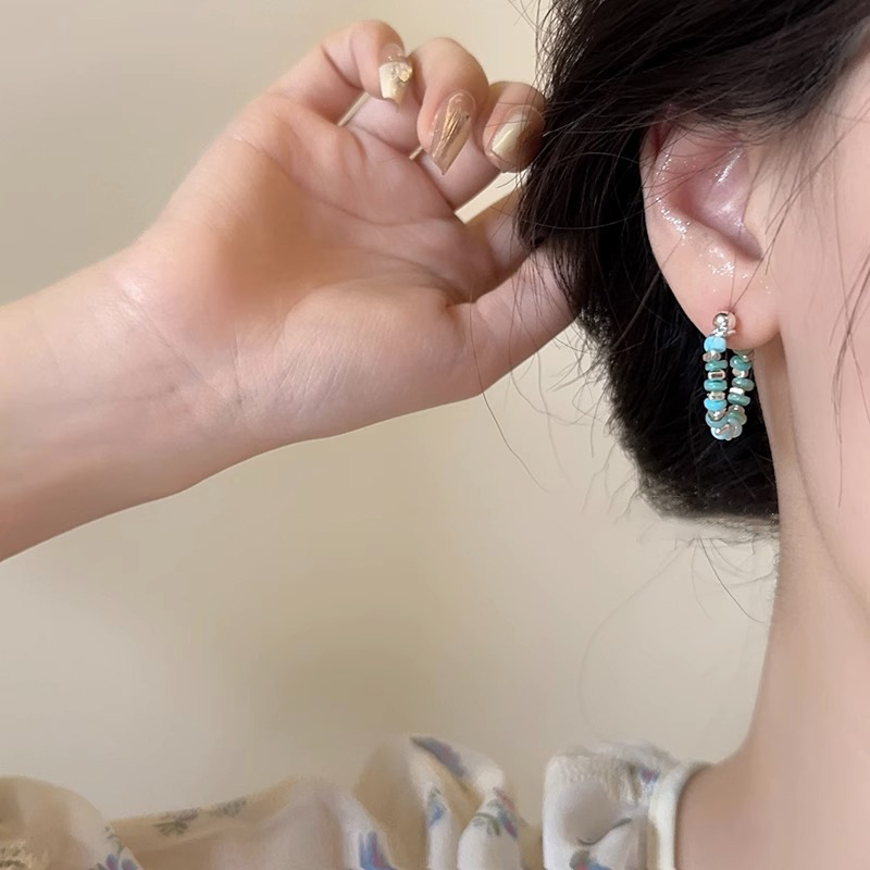 彩色串珠耳环女小众设计简约轻奢百搭耳环高级感复古气质耳饰批发详情9