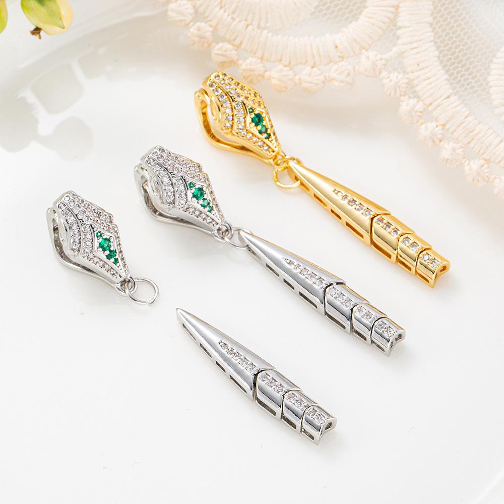 18k real gold micro-inlaid zircon snake head buckle diy pearl accessory snake head ingot buckle fashionable bracelet jade pic 7