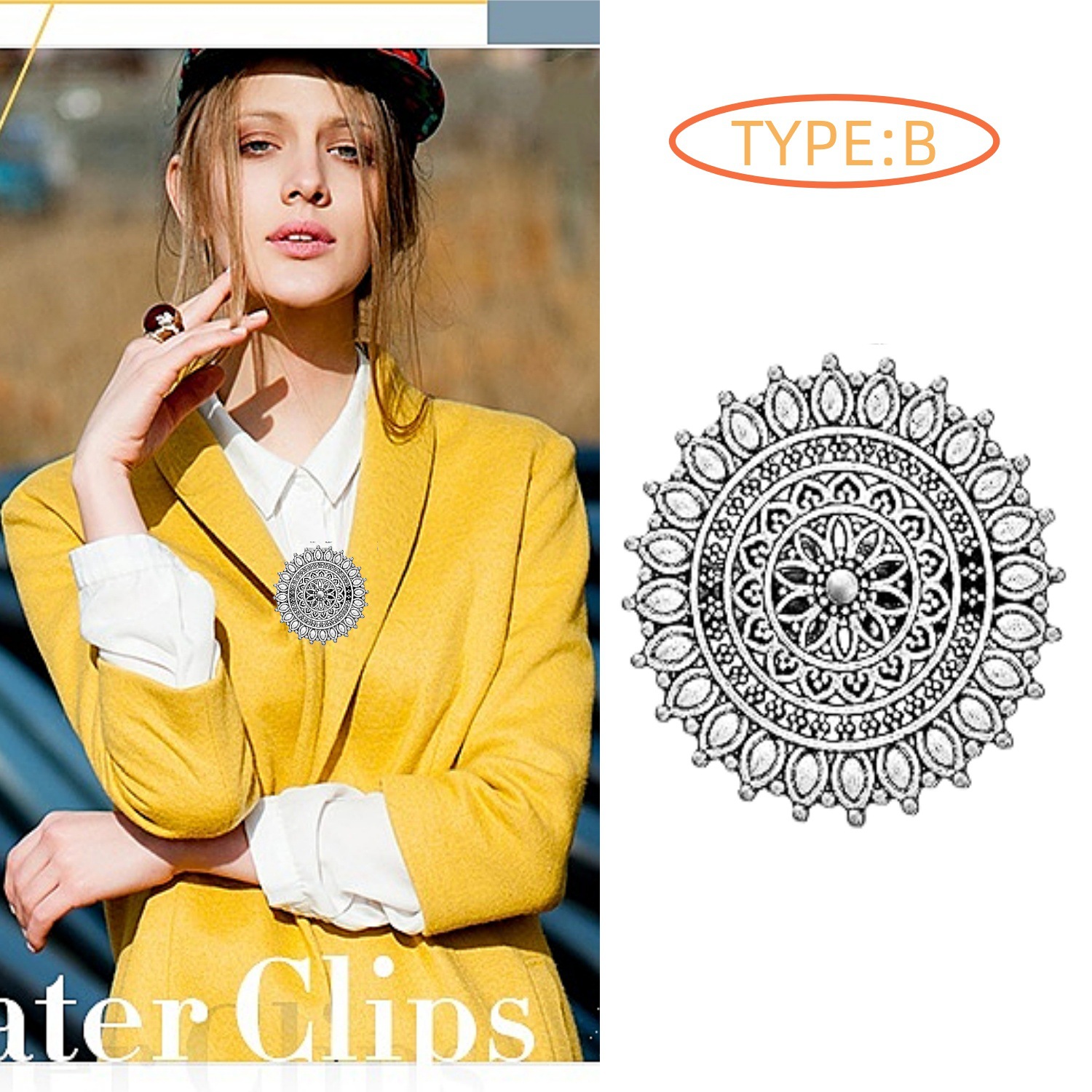 Viking Series European and American retro alloy sweater with silk scarf, cardigan button, shirt collar clip, anti-slip beam, tight chest clip pic 10