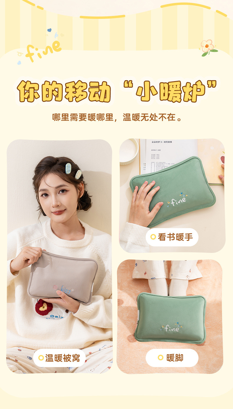 天虹国标电热水袋冬季刺绣毛绒暖手宝充电免拆洗防爆居家日用品详情5