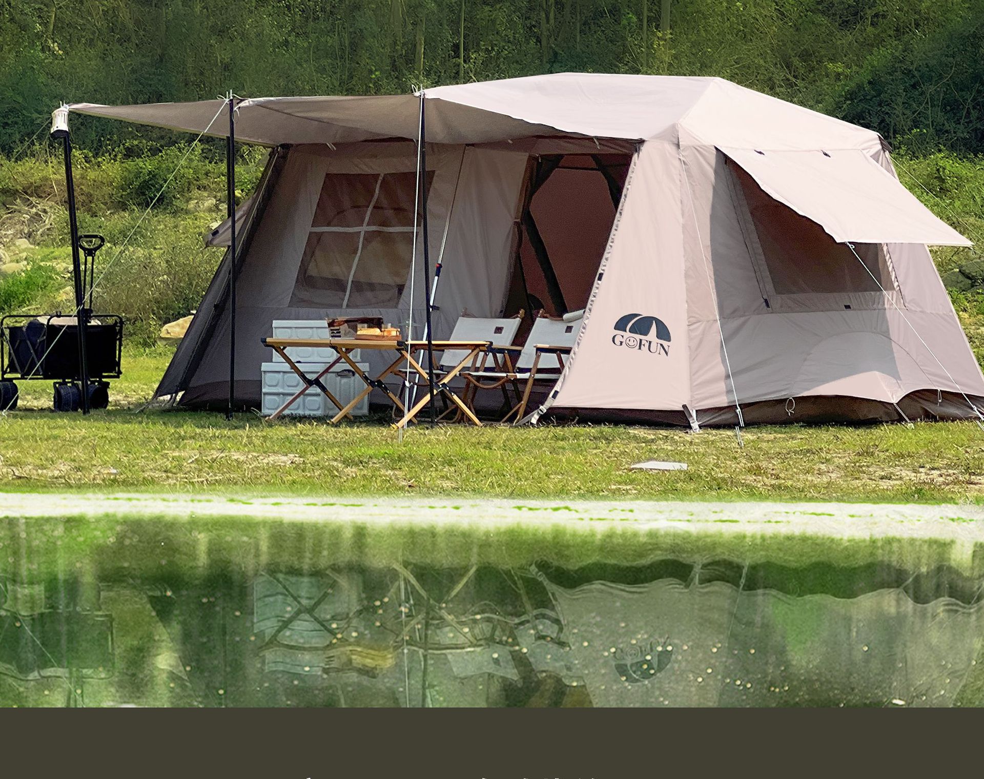 厂家批发屋脊13帐篷全自动野营防雨加厚银胶速开两室一厅露营帐篷详情7