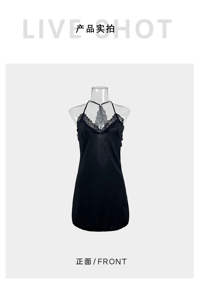 Feiyun Foreign Trade Sexy backless Pure Slimming pajamas Lace Solid Color milk Silk halter Dress Home Wear 589 pic 4