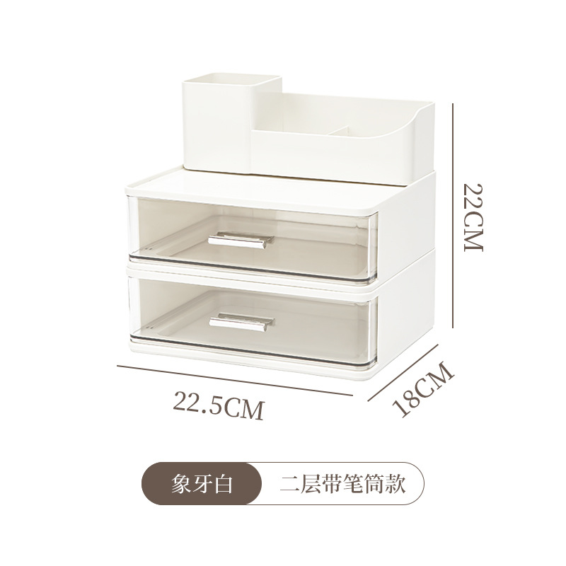 Double-layer desktop storage box, drawer cabinet, plastic multi-layer file box, stationery on the office desk, student sundries storage pic 5