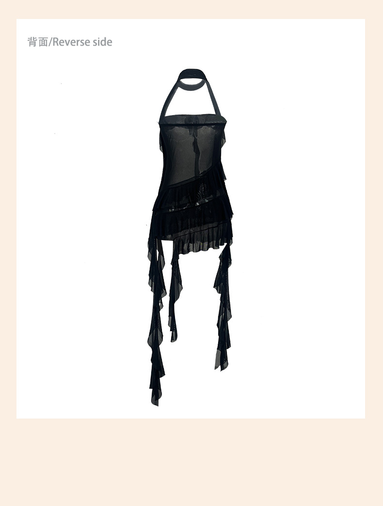 菲韵挂脖网纱飘带性感睡裙多色透视诱惑修身设计女士情趣睡衣975详情19