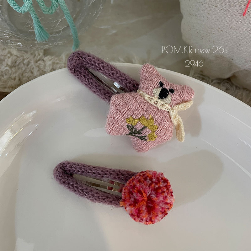 pom.kr森系手工蝴蝶结布艺儿童发夹蕾丝秋冬百搭鸭夹甜美刘海夹女详情11