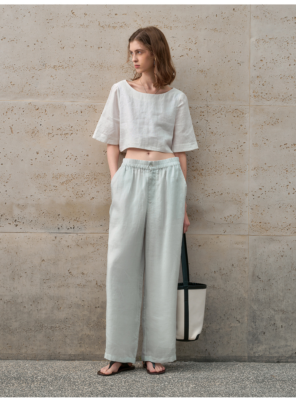 Pure ramie straight-leg pants for women, loose and slimming casual pants, loose spring and summer stretched-waist long pants pic 19