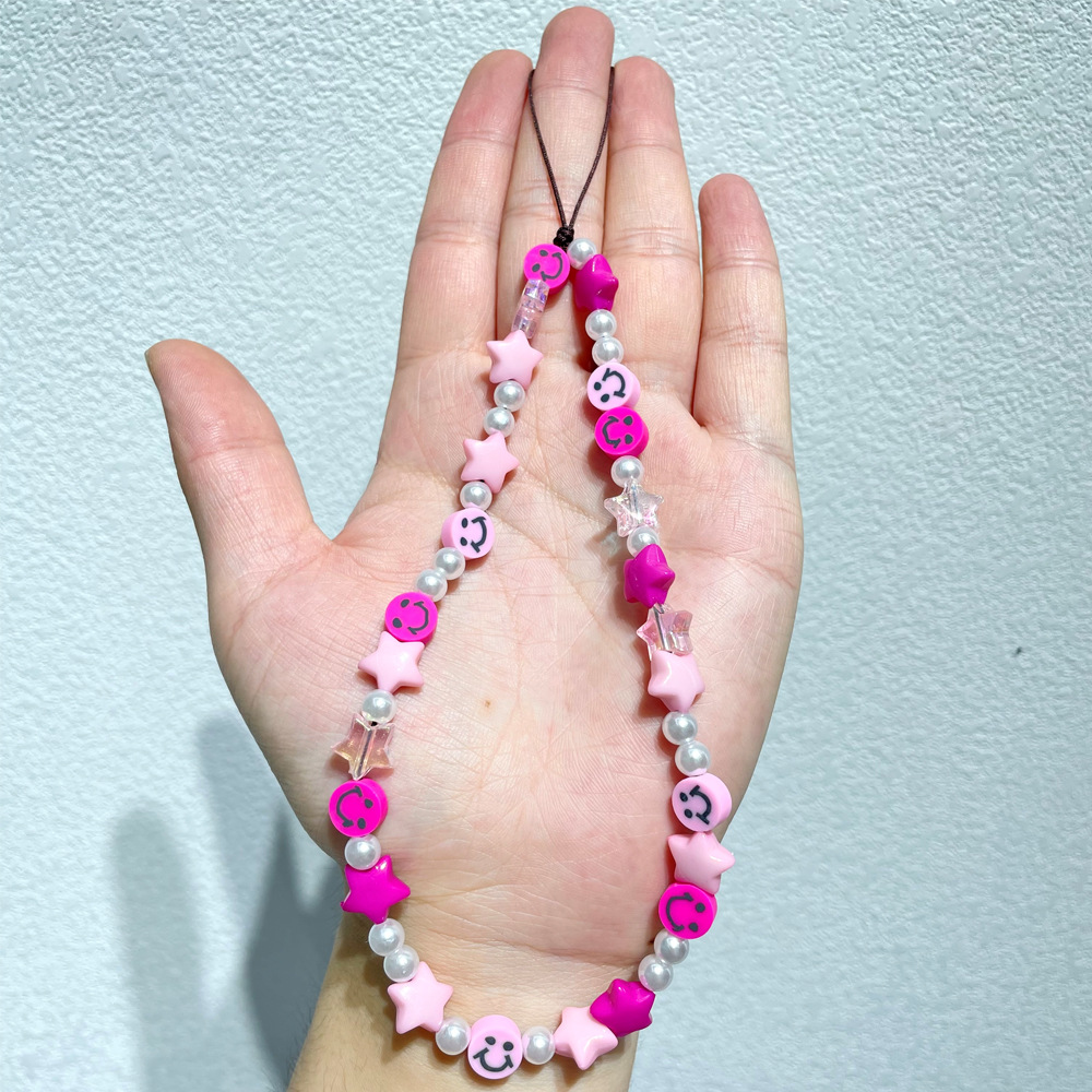 European and American DIY pearl smiling face round bead mobile phone chain, ins beaded mobile phone hanging chain, hanging rope, mobile phone case hanging accessory, hanging decoration pic 2