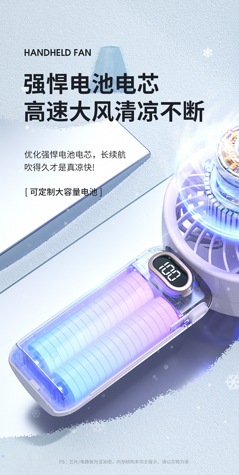 跨境新款手持小风扇桌面数显涡轮高速风扇usb充电随身便携小风扇详情9