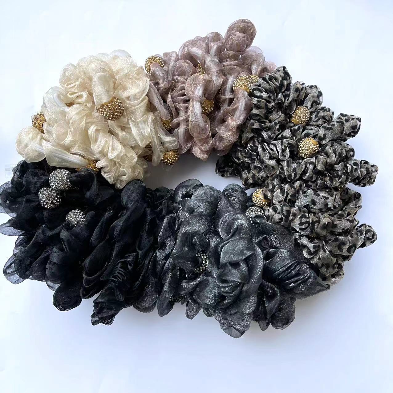 No. 107 5-yarn diamond ball 100 per bundle, a popular new and internet-famous hair tie, silk yarn diamond ball small intestine hair band, hair tie, bun hair decoration for girls pic 1