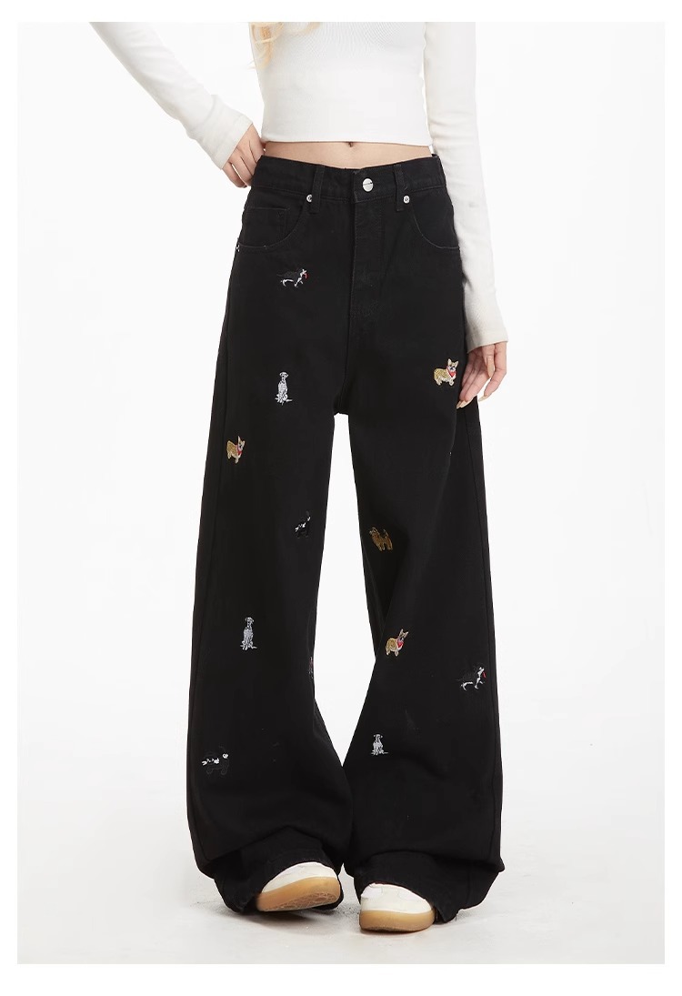 Light-colored high-waisted straight-leg jeans for women, 2025 new embroidered American retro washed wide-leg loose floor-length pants pic 20