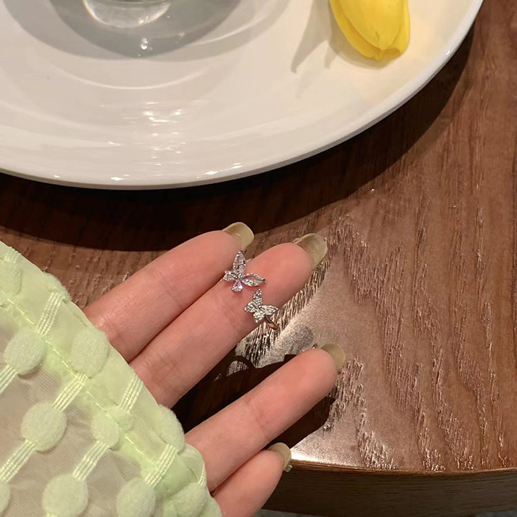 开口蝴蝶戒指饰品轻奢风双锆石蝴蝶戒指合金戒子女小众感详情10