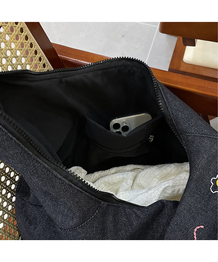 ins新款小插画牛仔斜挎包包女百搭大容量单肩包袋口拉链学生书包详情7