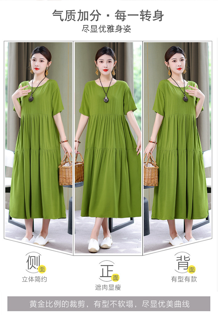 妈妈棉绸连衣裙夏季中老年女装短袖高端气质外贸人造棉裙子有口袋详情6