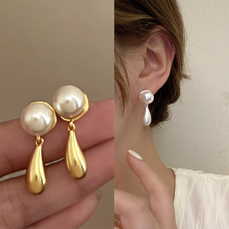 s925银法式复古水滴珍珠耳环温柔气质简约轻奢气质高级感耳钉耳饰详情1