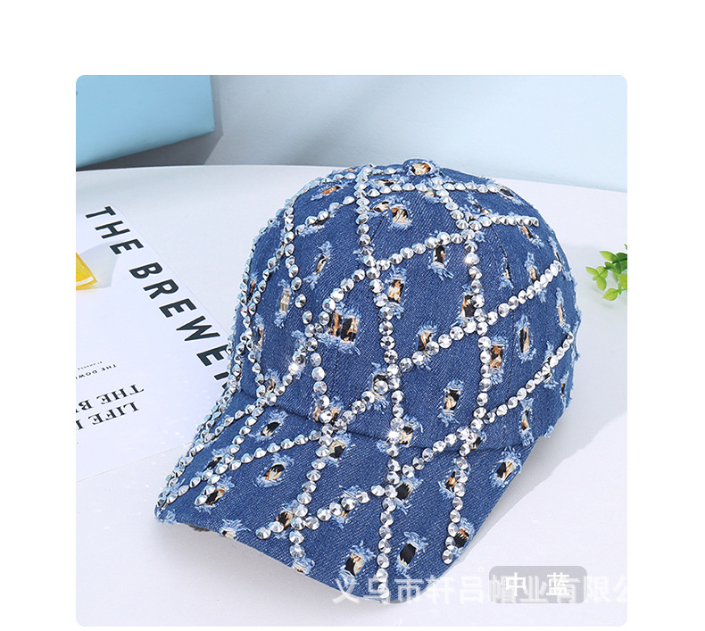 个性潮流牛仔破洞棒球帽时尚水钻菱格鸭舌帽街头潮人遮阳防晒帽子详情20