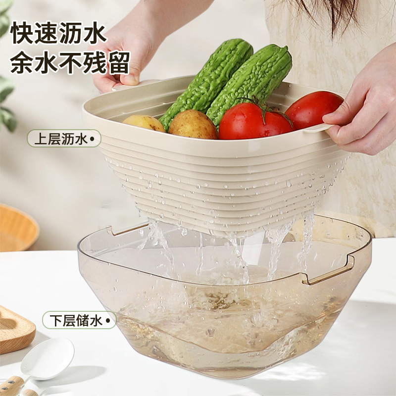 厂家批发轻奢透明沥水篮MF21-3818厨房家用双层洗菜篮塑料果篮详情3