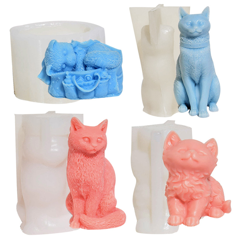 立体动物小猫香薰蜡烛硅胶模具小猫树脂滴胶石膏摆件橘猫蜡烛模具详情4