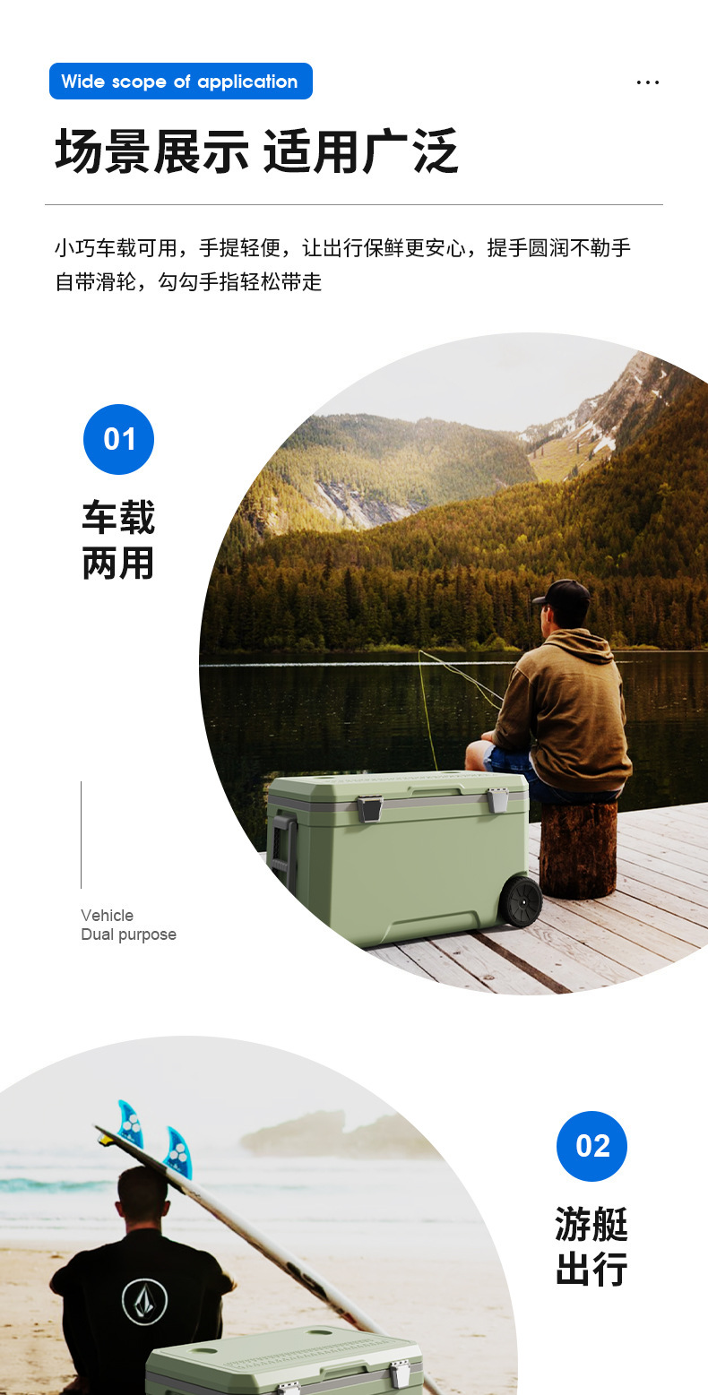 45-liter outdoor trolley insulated box, portable for camping, picnic, barbecue food, and wheeled preservation, refrigeration and freezing box pic 8