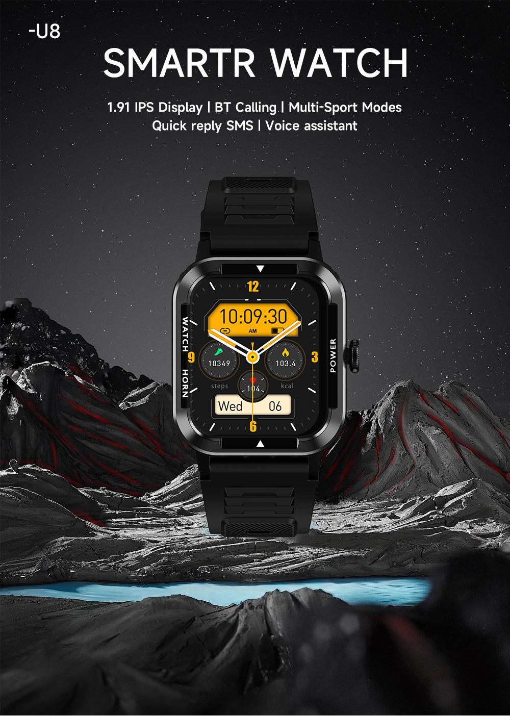 智能手表U8高级感心率血糖大气运动手环蓝牙通话方形表商务手表详情2