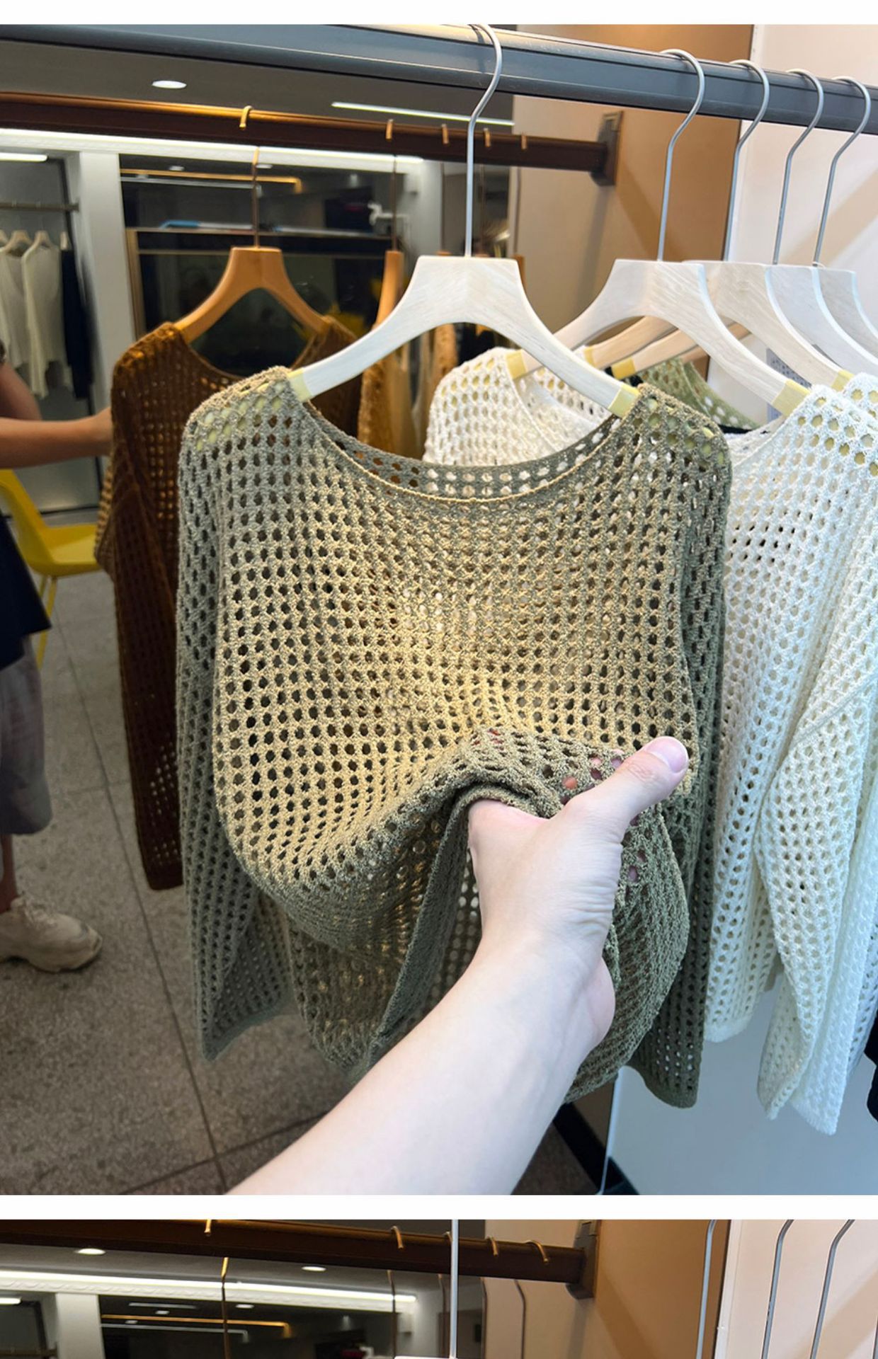 KANING欧货长袖镂空针织网衫女2025夏秋新款网眼罩衫新款上衣网纱详情4