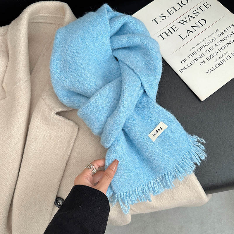 一件代发围巾2025秋冬季女士韩系氛围感纯色短须针织羊毛混纺围脖百搭保暖地摊批发详情8