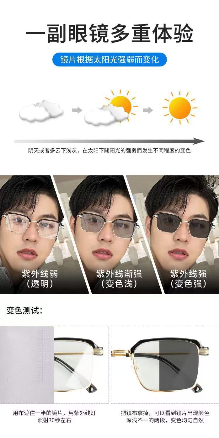 Photosensitive color-changing reading glasses are fashionable for the elderly, making them look young. They are dual-purpose high-definition eye-protecting and anti-blue light reading glasses pic 3