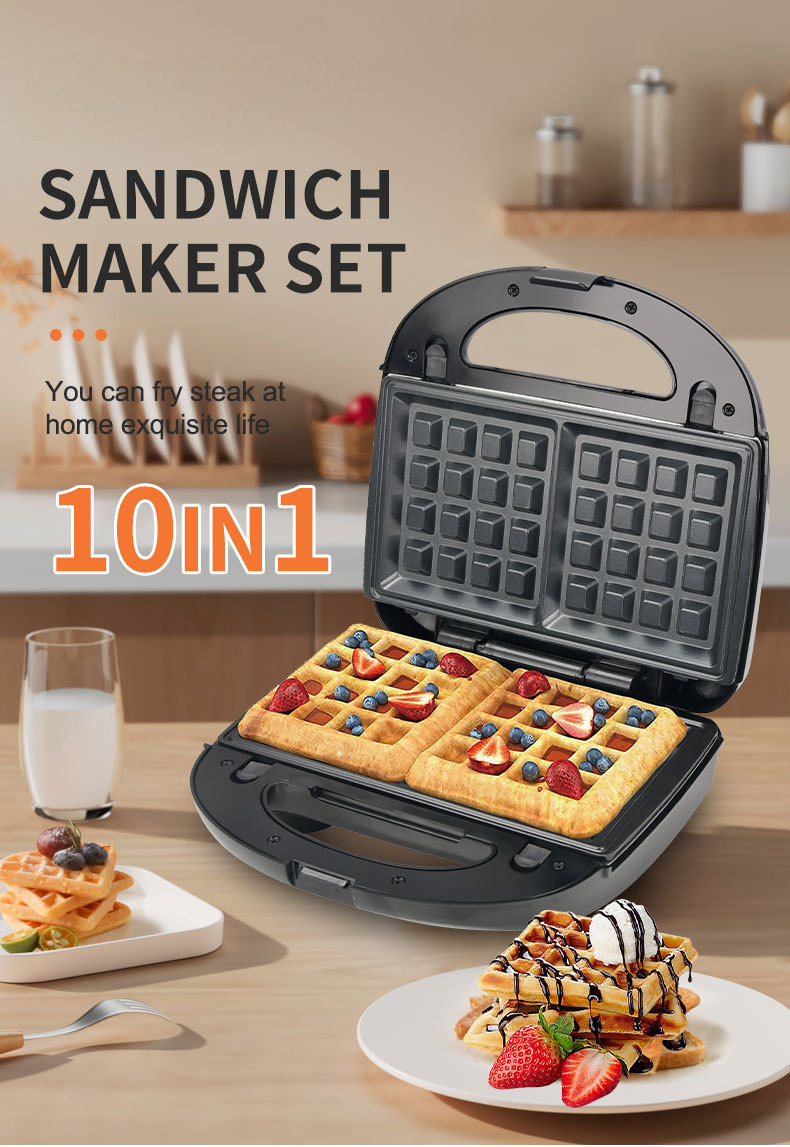 Cross-border export sandwich machine 10-in-1 detachable breakfast machine, cake, nut, doughnut and waffle machine pic 1