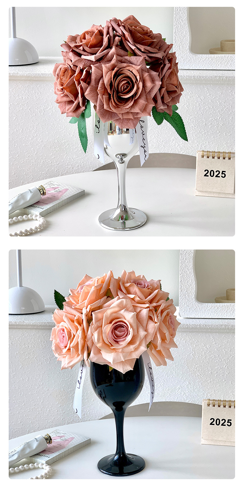 仿真玫瑰花高端轻奢餐桌插花装饰摆件花假花花束摆设花艺跨境代发详情14