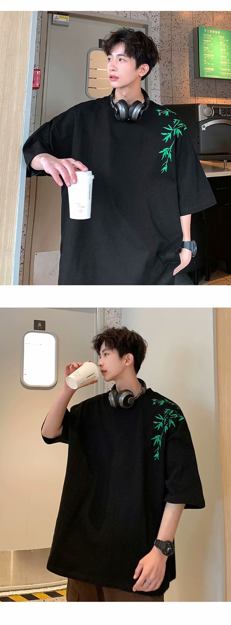2024 bambú bordado manga corta camiseta verano nueva versión coreana holgada tendencia versátil casual hombre top moda nacional pic 10