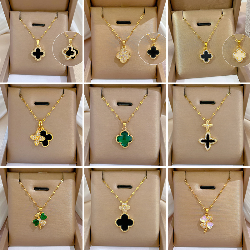 【钛钢】幸运项链女铜微镶真金电镀简洁Ins网红精致锁骨链脖链详情1