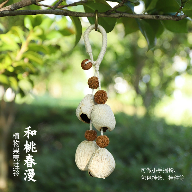 Best-selling natural healing fruit shell bell pendant, string, fruit shell hand-cranked stress-relieving sound therapy bag, wind chime, personalized pendant pic 8