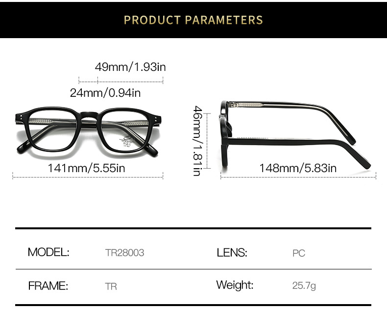 跨境i潮ns风TR90眼镜插芯脚超轻防蓝光平光眼镜可配近视眼镜框架详情6