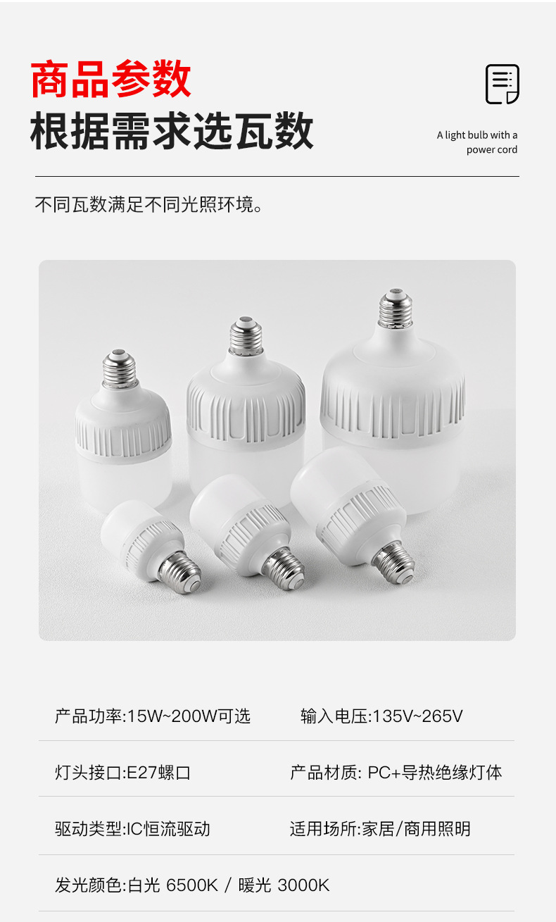 热销灯泡led超亮带开关线 悬挂e27螺口插座灯 家用卧室厨房节能灯详情12
