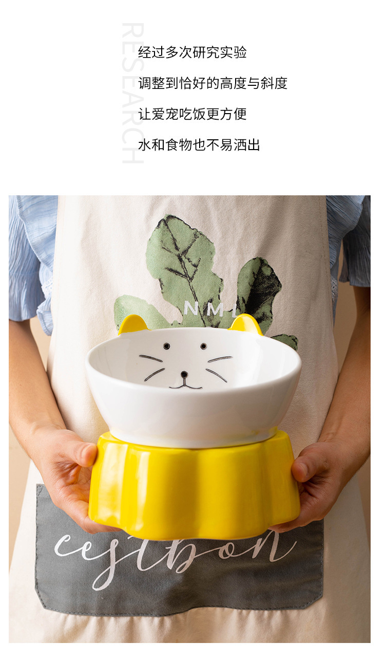 Japanese-style ceramic cat bowl, anti-tipping, cervical vertebrae protection, high slanted mouth, large cat food bowl, rice bowl, pet bowl, dog bowl pic 4