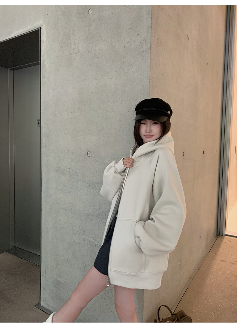 鸿衫重磅卫衣女高级感欧版卫衣开衫春秋宽松显瘦情侣连帽卫衣外套详情33